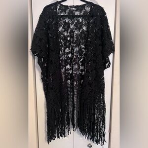 Vocal Black Lace Fringe Kimono